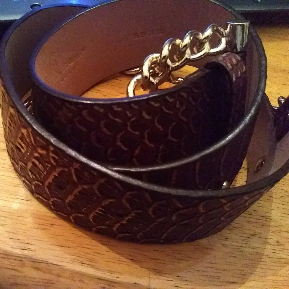 Dolce & Gabbana leather brown belt crocodile belt brass buckle SZ 38 made italy - Picture 2 of 12